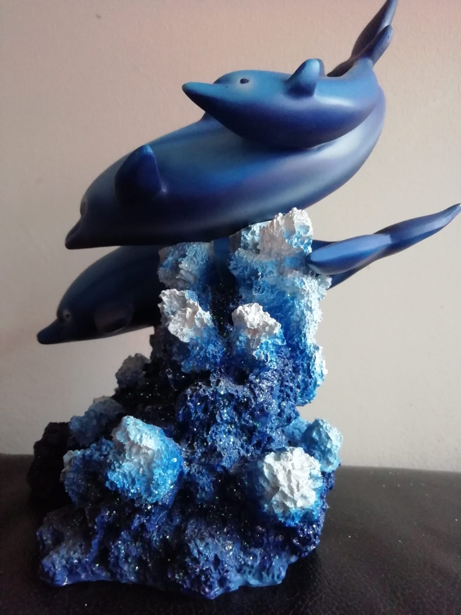 Dolphins Ornament Statue Sculpture Coral Blue Approx. Height 27 cm