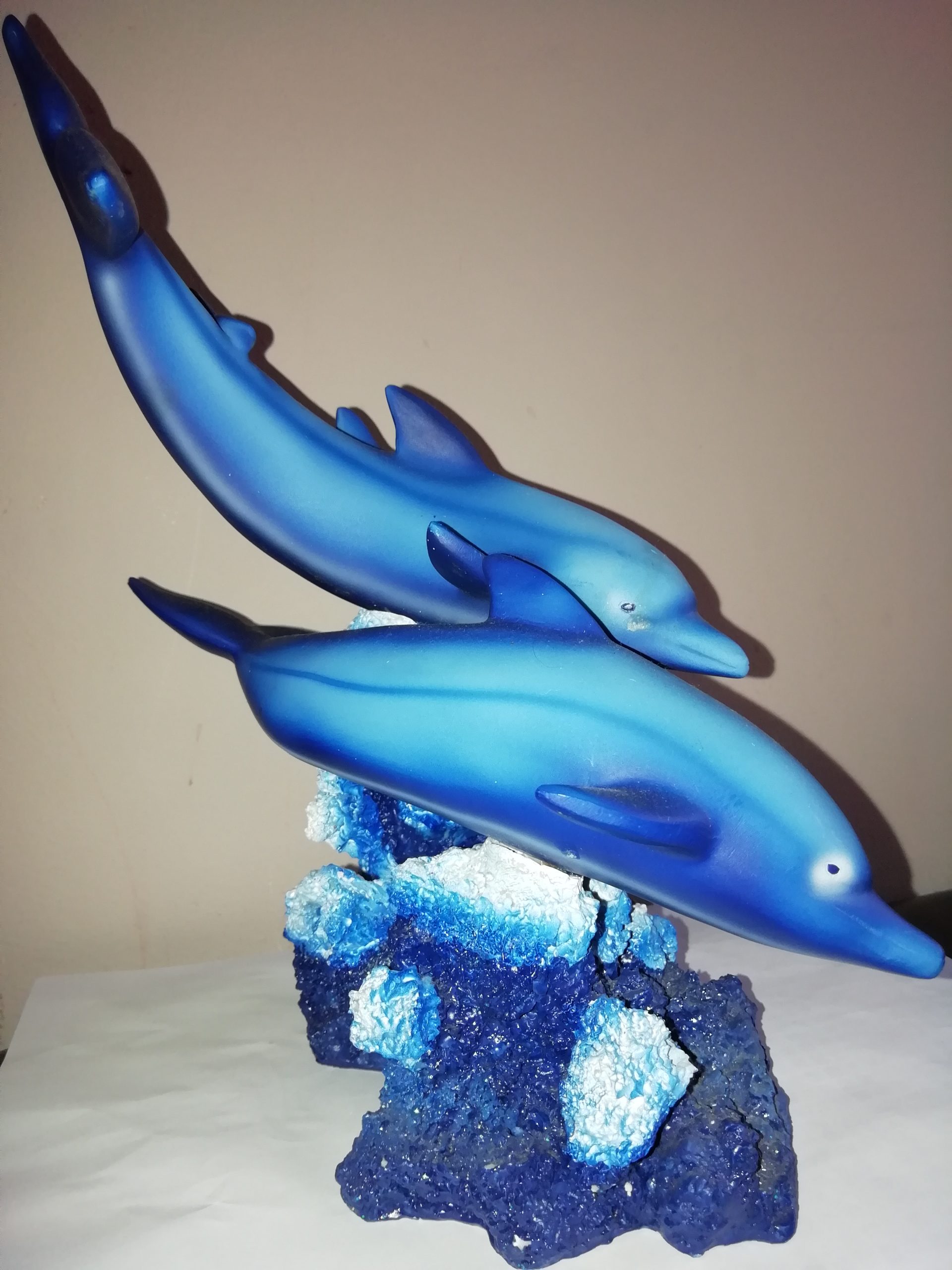 Dolphins Ornament Statue Sculpture Coral Blue Approx. Height 27 cm